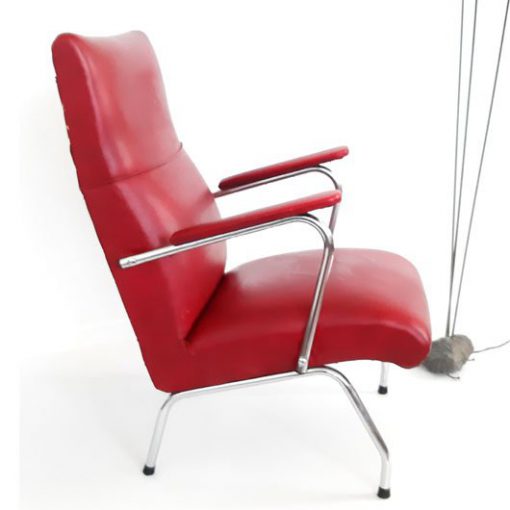 SH48 - Fauteuil rode skai jaren 60 - chromen buis meubel