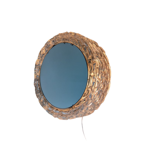 ML49 - Wandspiegel met verlichting - Vintage Glazen Wandlamp plus Spiegel - Space Age