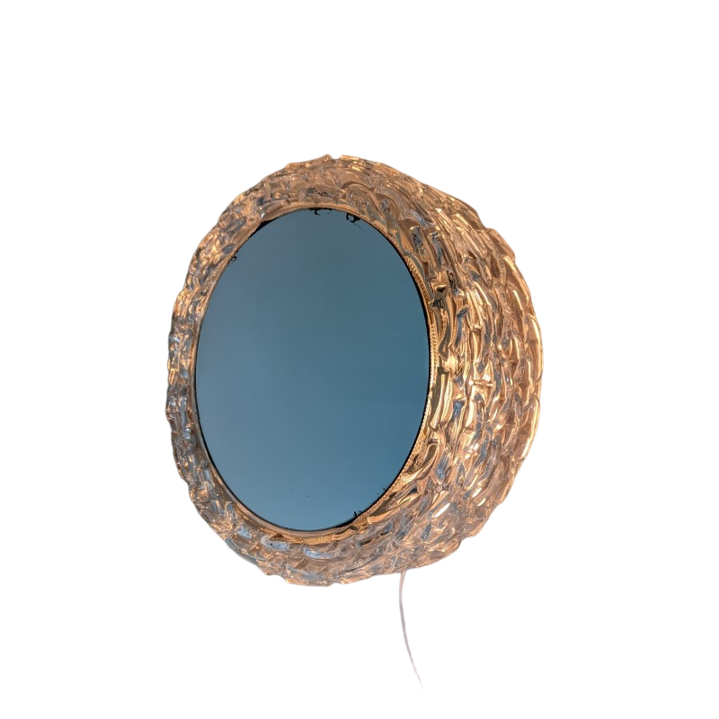 ML49 - Wandspiegel met verlichting - Vintage Glazen Wandlamp plus Spiegel - Space Age