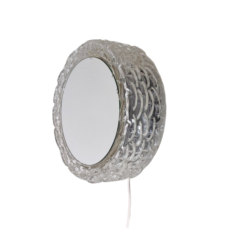 ML49 - Wandspiegel met verlichting - Vintage Glazen Wandlamp plus Spiegel - Space Age