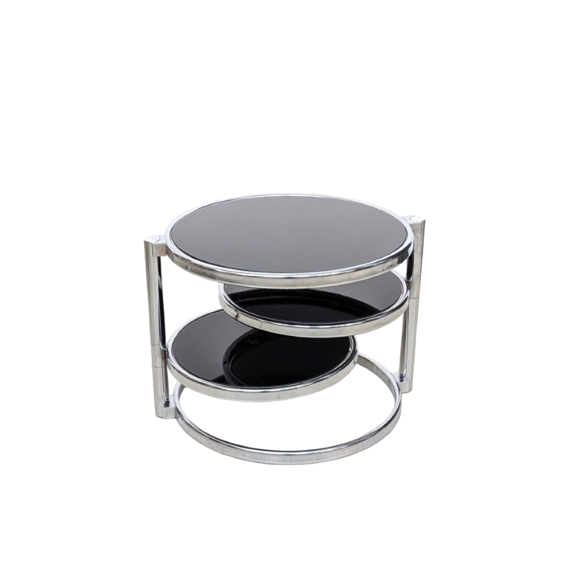 MC48 - Salontafel - 3 bladen - zwart glas - Jaren 80 - VERKOCHT