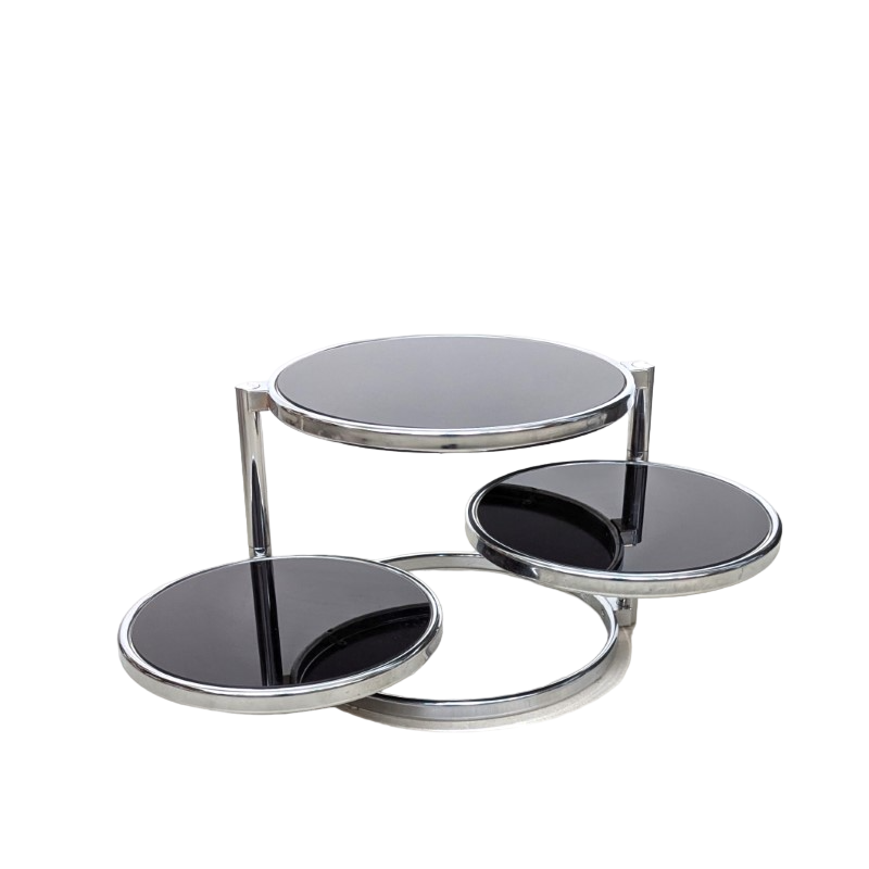 MC48 - Salontafel - 3 bladen - zwart glas - Jaren 80 - VERKOCHT